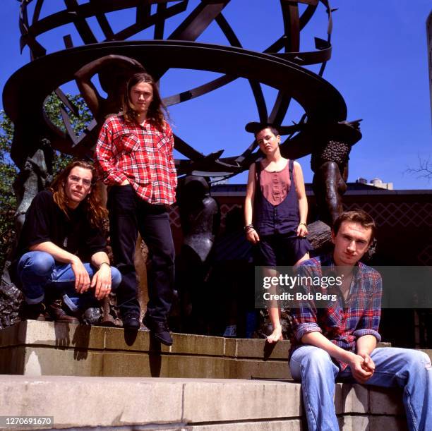 Bassist Michael Hogan, guitarist Noel Hogan, lead singer Dolores O'Riordan and drummer Fergal Lawler of the Irish rock band The Cranberries pose for...