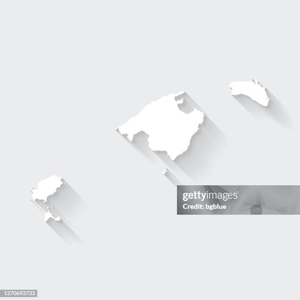 balearic islands map with long shadow on blank background - flat design - formentera spain stock illustrations