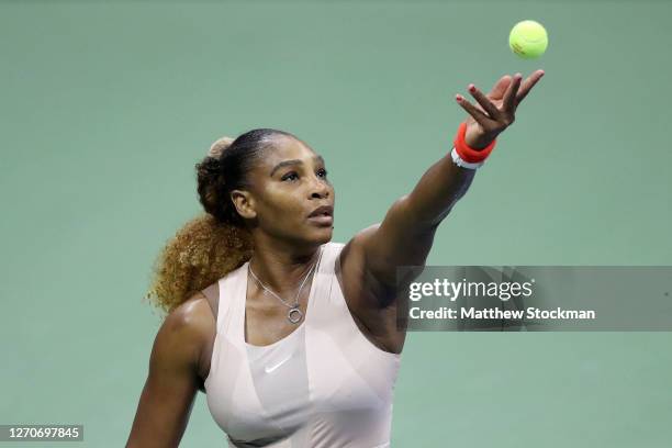 Serena Williams of the United States serves during her Women’s Singles second round match against Margarita Gasparyan of Russia on Day Four of the...