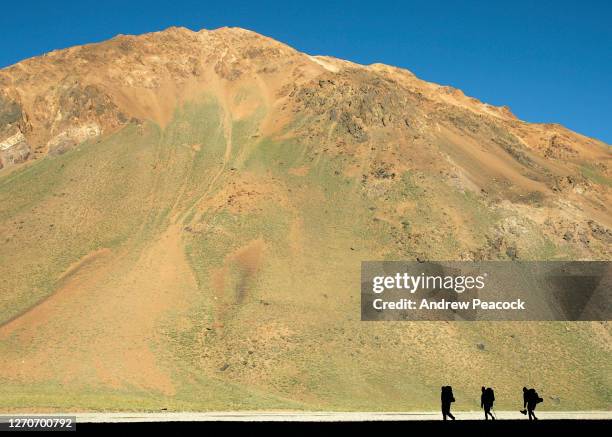 hikers near aconcagua, argentina - mount aconcagua stock pictures, royalty-free photos & images