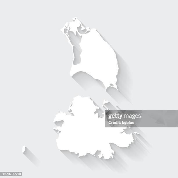 antigua and barbuda map with long shadow on blank background - flat design - antigua stock illustrations