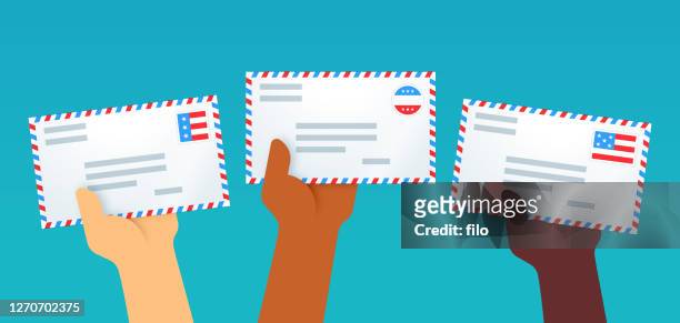 stockillustraties, clipart, cartoons en iconen met patriottische brieven stemmen per post - envelope