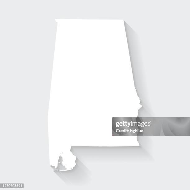 alabama map with long shadow on blank background - flat design - birmingham alabama stock illustrations