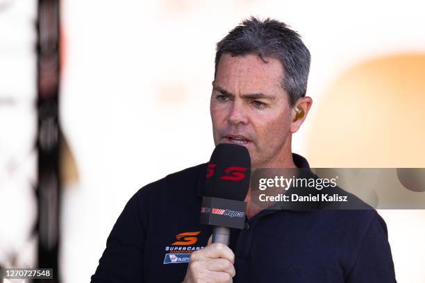 Craig Lowndes, Supercars commentator is pictured during the Townsville SuperSprint round of the 2020 Supercars Championship on September 05, 2020 in...
