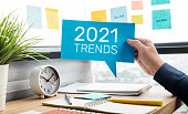 Trends of 2021 concepts with text and business person