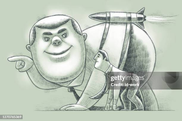 two businessmen racing with launching rocket - friendly rivalry stock illustrations
