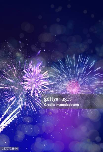 fireworks background in night sky - happy new year background stock pictures, royalty-free photos & images