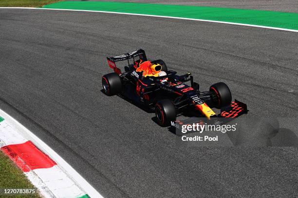 Max Verstappen of the Netherlands driving the Aston Martin Red Bull Racing RB16 during qualifying for the F1 Grand Prix of Italy at Autodromo di...