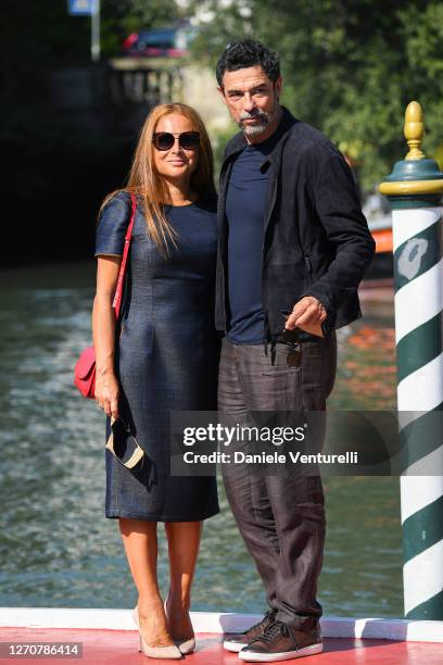 Sabrina Knaflitz and Alessandro Gassmann are seen arriving at the Excelsior during the 77th Venice Film Festival on September 05, 2020 in Venice,...