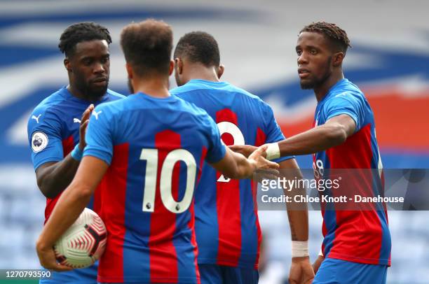 Wilfred Zaha of Crystal Palace celebrates scoring his teams first goalduring the Pre Season Friendly match between Crystal Palace and Brondby IF at...