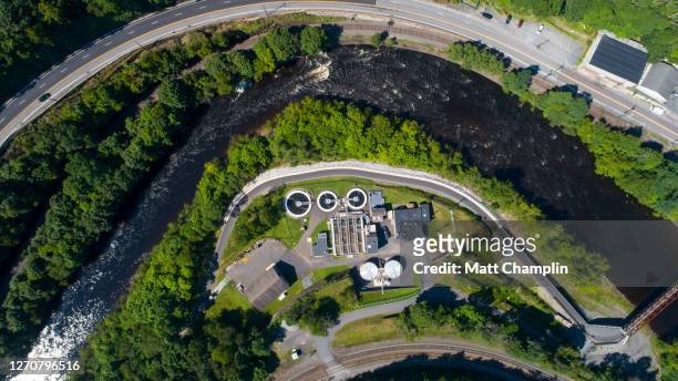 aerial of sewage treatment plant - jim thorpe pennsylvania stock pictures, royalty-free photos & images