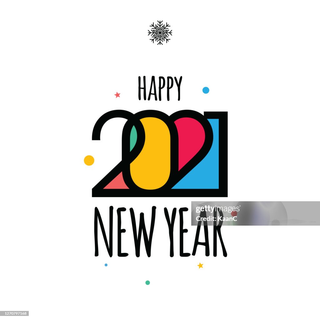 2021 New Year logo. Holiday greeting card. Vector illustration. Holiday design for greeting card, invitation, calendar, etc. stock illustration