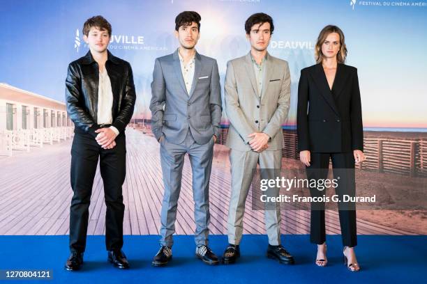 Anthony Bajon, Ludovic and Zoran Boukherma and Christine Gautier attend the "Teddy" photocall at 46th Deauville American Film Festival on September...