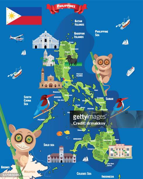 cartoon-karte von philippinen - philippines national flag stock-grafiken, -clipart, -cartoons und -symbole