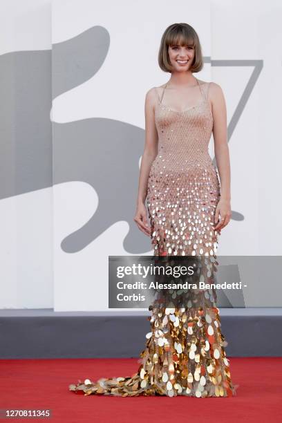 Maya Hawke walks the red carpet ahead of the movie "Mainstream" at the 77th Venice Film Festival on September 05, 2020 in Venice, Italy.