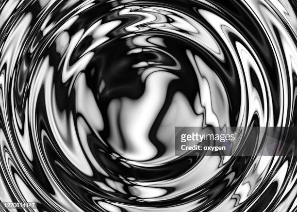 silver swirl fluid melting waves flowing liquid motion abstract background. black and white - foil material stock-fotos und bilder