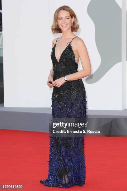 Cristiana Capotondi walks the red carpet ahead of the movie "Miss Marx" at the 77th Venice Film Festival on September 05, 2020 in Venice, Italy.