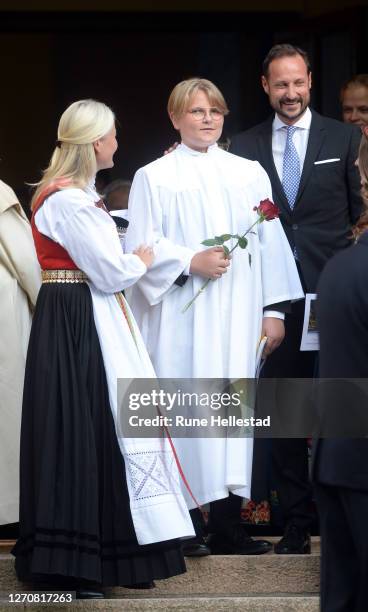 Prince Sverre Magnus, Crown Princess Mette-Marit and Crown Prince Haakon attend Prince Sverre Magnus' Confirmation service in Asker Church on...