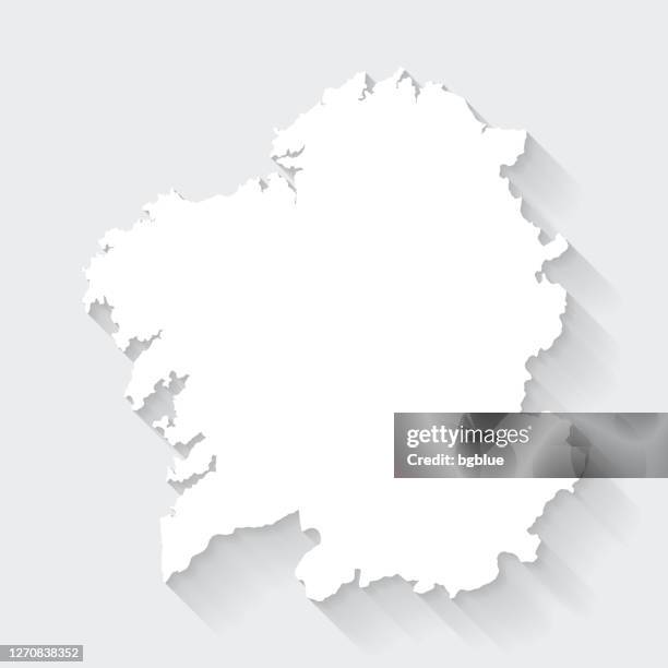 galicia map with long shadow on blank background - flat design - santiago de compostela stock illustrations