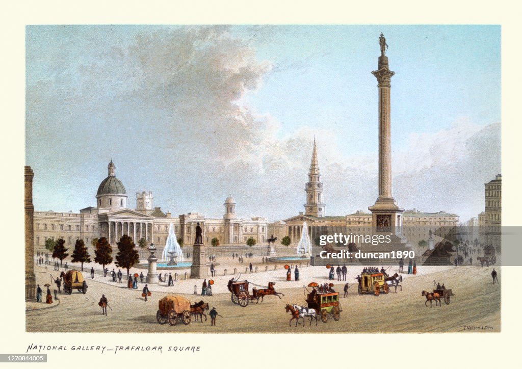 Victorian London, National Gallery, Trafalgar Square, Nelson's Column, 19th Century