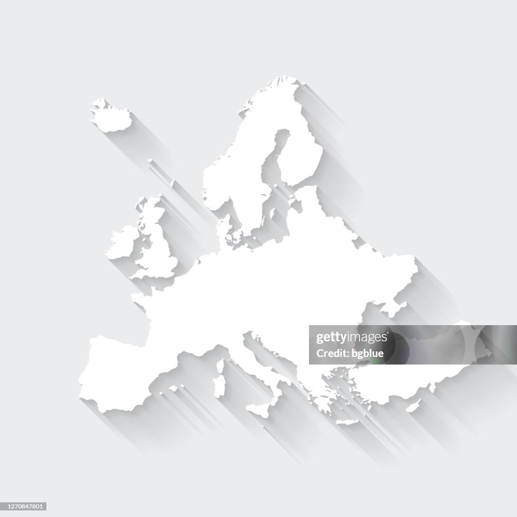 Europakarte mit langem Schatten auf leerem Hintergrund - Flat Design