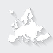 Europe map with long shadow on blank background - Flat Design