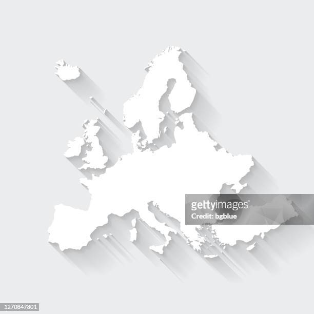 europe map with long shadow on blank background - flat design - 3d french stock illustrations