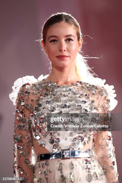 Charlotte Vega walks the red carpet ahead of the movie "Mosquito State" at the 77th Venice Film Festival on September 05, 2020 in Venice, Italy.