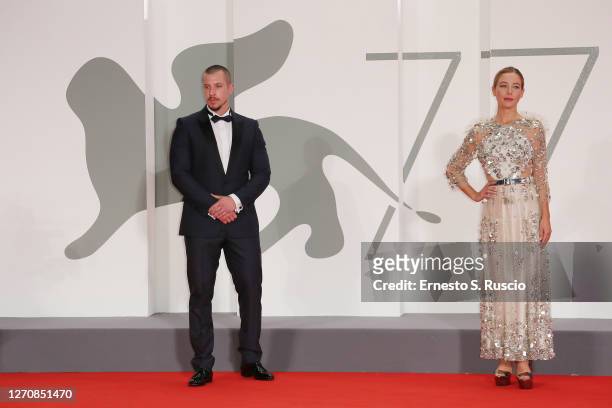 Beau Knapp and Charlotte Vega walk the red carpet ahead of the movie "Mosquito State" at the 77th Venice Film Festival on September 05, 2020 in...