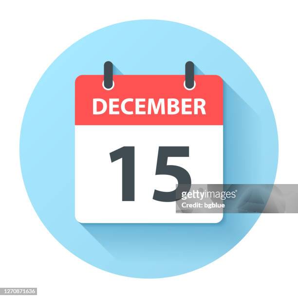 december 15 - round daily calendar icon in flat design style - december 2019 stock illustrations