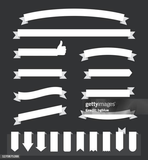 set of white ribbons, banners - design elements on black background - chalk arrow stock illustrations