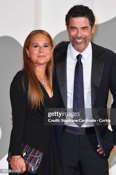 Sabrina Knaflitz and Alessandro Gassmann walk the red carpet ahead of the movie "Pieces of a woman" at the 77th Venice Film Festival on September 05,...