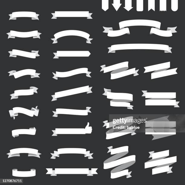 set of white ribbons, banners - design elements on black background - chalk arrow stock illustrations