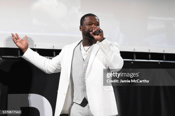 Curtis "50 Cent" Jackson speaks onstage at the Hamptons premiere of "POWER BOOK II: GHOST" presented by STARZ & Curtis "50 Cent" Jackson on September...