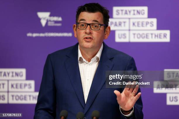 Victorian Premier Daniel Andrews speaks to the media during a press conference on September 06, 2020 in Melbourne, Australia. Victorian Premier...