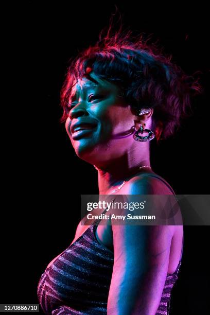 Noelle Scaggs of Fitz and The Tantrums performs onstage during the Fitz and The Tantrums Drive-In Concert at City National Grove of Anaheim on...