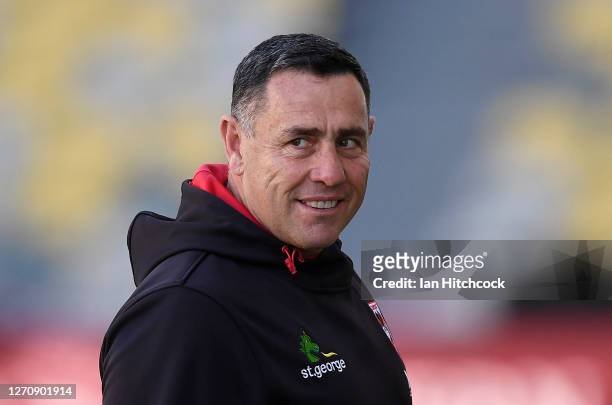 Dragons assistant coach Shane Flanagan looks on before the start of the round 17 NRL match between the North Queensland Cowboys and the St George...