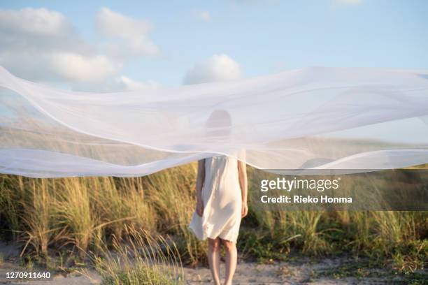 woman behind white veil - hidden secret stock pictures, royalty-free photos & images
