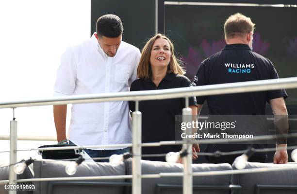 Williams Deputy Team Principal Claire Williams talks with husband Marc Harris before the F1 Grand Prix of Italy at Autodromo di Monza on September...