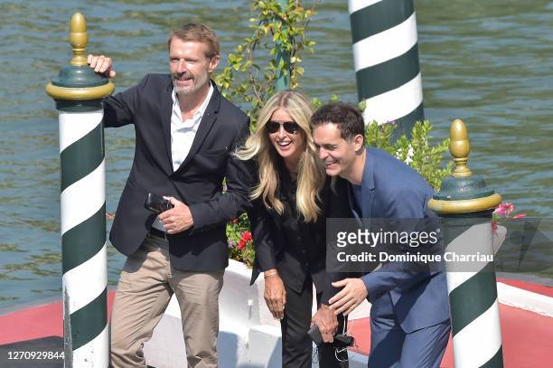 Lambert Wilson, Tiziana Rocca and Pedro Alonso is seen arriving at the Excelsior during the 77th Venice Film Festival on September 06, 2020 in...