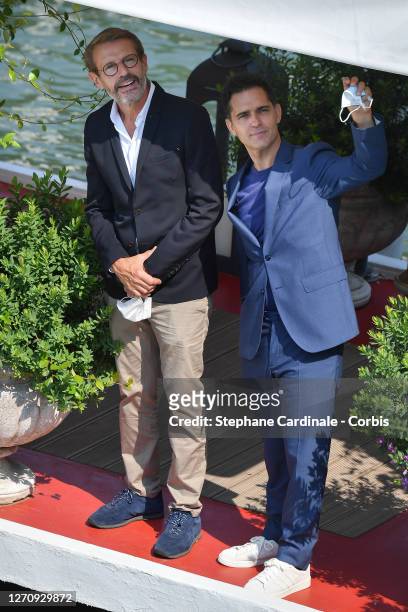 Lambert Wilson and Pedro Alonso are seen arriving at the Excelsior during the 77th Venice Film Festival on September 06, 2020 in Venice, Italy.