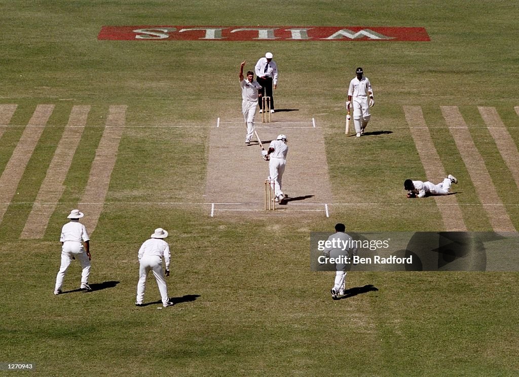 Glen McGrath of Australia takes the wicket of Shakeel Ahmed of Pakistan
