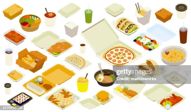 takeout delivery illustration icons - french fries box stock illustrations