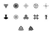 Scandinavian symbols and culture black color set solid style image