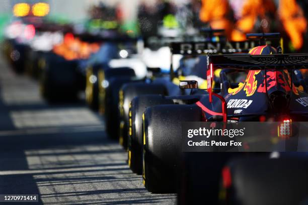 Max Verstappen of the Netherlands driving the Aston Martin Red Bull Racing RB16 in the Pitlane during the F1 Grand Prix of Italy at Autodromo di...