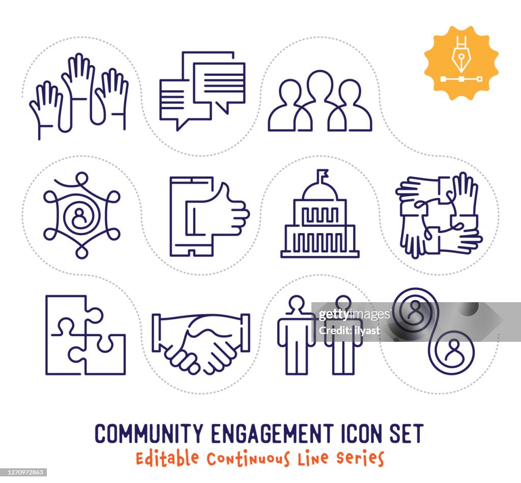 Community Engagement Editable Continuous Line Icon Pack