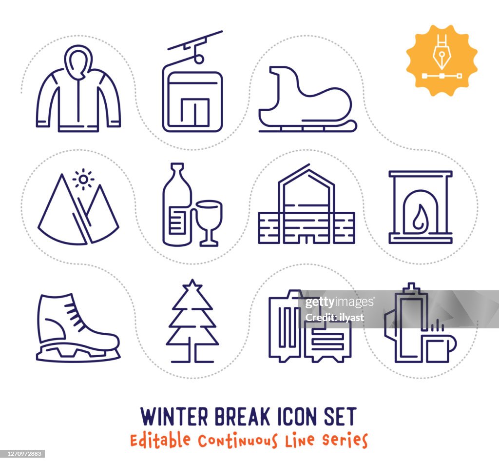 Winter Break Editable Continuous Line Icon Pack
