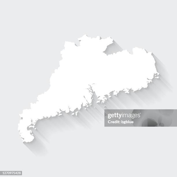 guangdong map with long shadow on blank background - flat design - guangzhou map stock illustrations