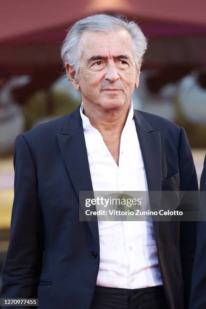 Bernard-Henri Lévy walks the red carpet ahead of the movie "The World To Come" at the 77th Venice Film Festival on September 06, 2020 in Venice,...