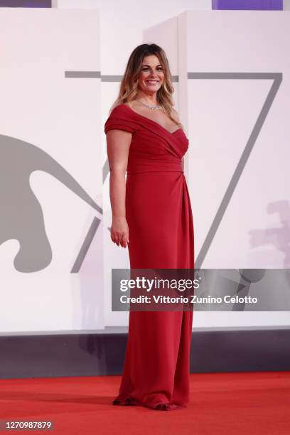 Vanessa Incontrada walks the red carpet ahead of the movie "The World To Come" at the 77th Venice Film Festival on September 06, 2020 in Venice,...